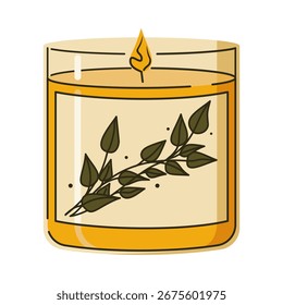Vela perfumada ardiente en tarro de cristal