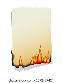 Burning sheet of paper isolated on white background. Vector Illustration.