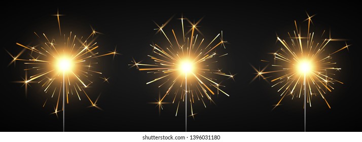 Burning shiny sparkler firework. Bengal fire. Party decor element. Magic light. Vector illustration isolated on black background