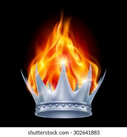Burning silver crown isolated on black background