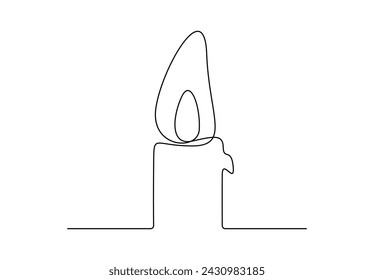 Burning simple candle continuous single line drawing. Isolated on white background vector illustration. Pro vector