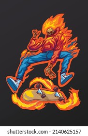 Burlando esqueleto con un skateboard ilustrativo vectorial arte para mierda  