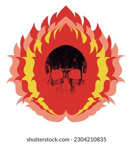 burning skull in a campfire t-shirt design.