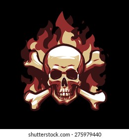 burning skull with crossbones