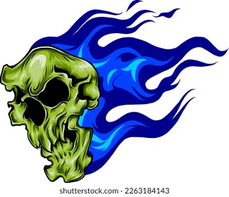 Burning skull with flame hair. vector design