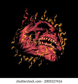 Burning Skull In Flames Graphic T-shirt Design Illustration