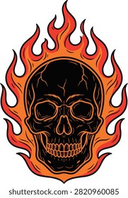 Burning skull with flames illustration representing biker culture and edgy style
