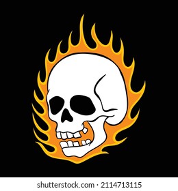 burning skull, hand drawn illustration premium vector