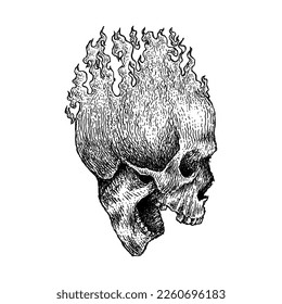 Burning Skull, hand drawn illustration vector