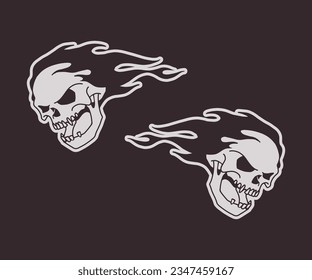 Burning skull head crossing vintage illustration