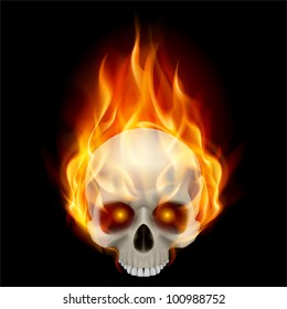 Burning skull in hot flame. Illustration on black background for design