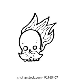 burning skull with mustache