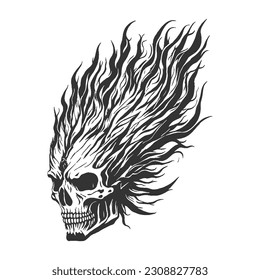 A burning skull symbolizes darkness. It is a suitable design for a club emblem or apparel design