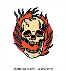 burning skull tattoo vector design