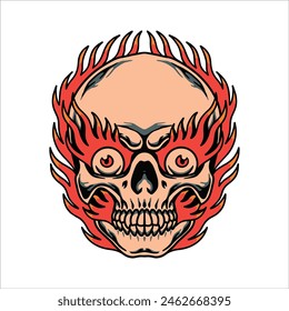 burning skull tattoo vector design