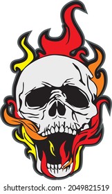 burning skull in vector art style