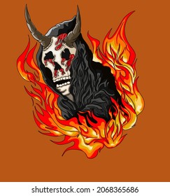 Burning skull vector for clothes design
