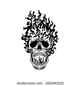 Burning skull vector illustration. Head of skeleton in flame. Fire emergency concept for warning symbols or danger signs templates
