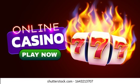 Burning slot machine wins wins the jackpot. Fire casino concept. Hot 777. Vector illustration