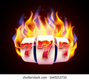 Der Burning Slotmaschine gewinnt den Jackpot. Feuercasino-Konzept. Hot-777-Vektorillustration-Illustration