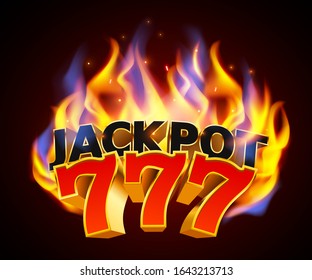 Burning slot machine wins wins the jackpot. Fire casino concept. Hot 777 Vector illustration