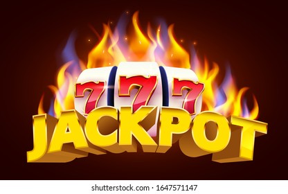 Burning slot machine wins wins the jackpot. Fire casino concept. Hot 777. Vector illustration
