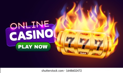Burning slot machine wins wins the jackpot. Fire casino concept. Hot 777. Vector illustration