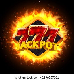 Burning slot machine wins wins the jackpot. Fire casino concept. Hot 777. Vector illustration