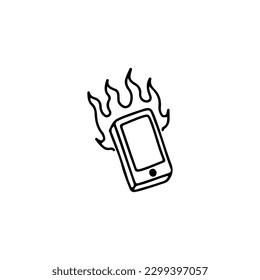 burning smartphone doodle illustration vector