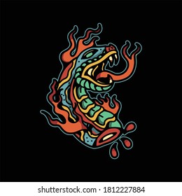 burning snake tattoo vector design