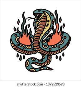 burning snake tattoo vector design