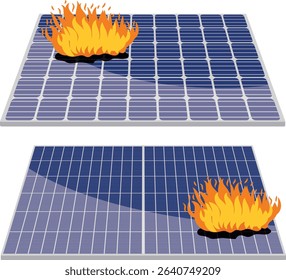 burning solar panel vector drawing.