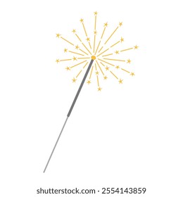 Burning sparkler or Bengal light object. Sparkling firework element, suitable for New Year celebration, birthday and other parties. Vector illustration isolated on white background.