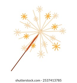 Burning sparkler candle. Bengal fire. Flat vector illustration isolated on white. Christmas decoration