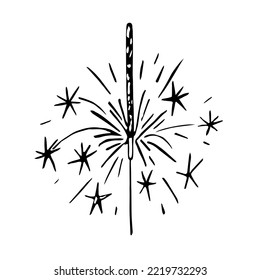 Burning sparkler doodle. Hand drawn vector.