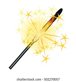 Burning sparkler isolated on white background. Sketch for greeting card, party invitation, festive poster, other cards. Vector cartoon close-up illustration.
