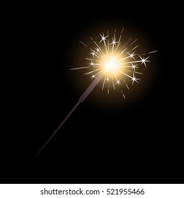 burning sparkler vector isolated on a black background light effect