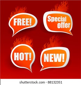 Burning speech comic bubbles. Vector.