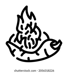 Brennen der Pfefferpflanzenlinie Symbol Vektorgrafik. Gemüseschild mit brennendem Gewürzpaprika. isoliertes Kontursymbol