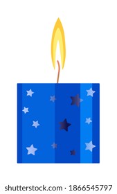 Burning star decorated candle isolated on white background