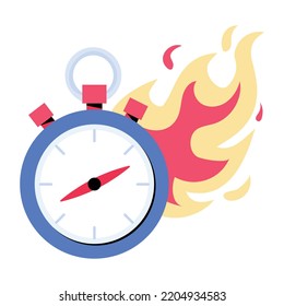 A burning stopwatch fast time, flat sticker