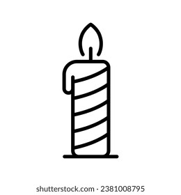 Burning striped candle icon. Holiday christmas lights with melted wax as symbol of romantic evening and religious vector atmosphere