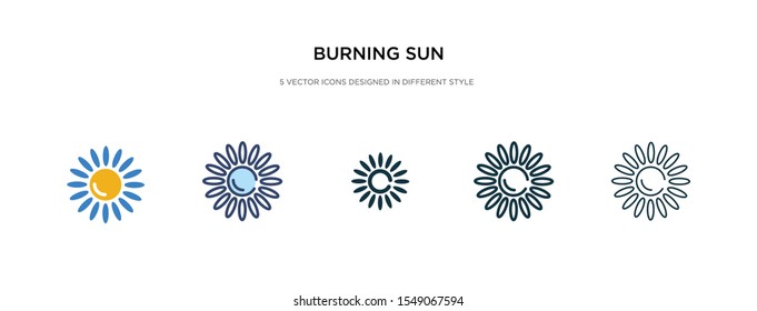 burning sun icon in different style vector illustration. two colored and black burning sun vector icons designed in filled, outline, line and stroke style can be used for web, mobile, ui