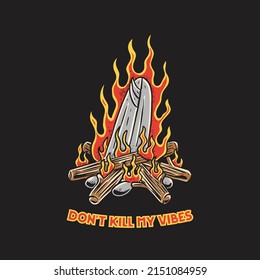 burning surfboard illustration design concept