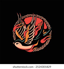 burning swallow tattoo vector design