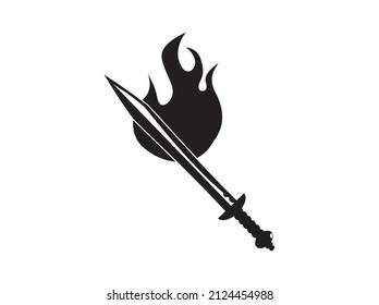 burning sword illustration. sword and flame icon.