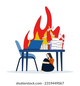 Burning syndrome. low work efficiency. emotional exhaustion This is the result of excessive work stress. Lack of motivation to work leads to depression. employees sitting under the table. vector.