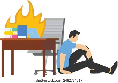 Burning syndromes. low work efficiency. emotional exhaustion This is the result of excessive work stress. Lack of motivation to work leads to depression. employees sitting under the table. vector.