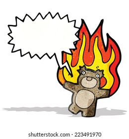 caricatura del oso de peluche en llamas