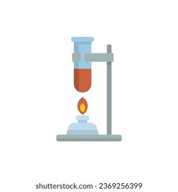 Vector plano del icono del tubo de ensayo en llamas. Investigación de laboratorio. Doctora en ciencias aislada